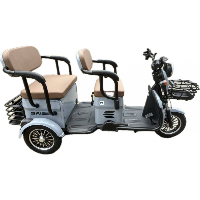Triciclu Electric V6, Saige, Fara Permis, cu Doua Locuri, Motor 1800W, Baterie 72V24Ah, Autonomie 60km, 220x88x105 cm, Viteza Maxima 25km/h, Gri [2]