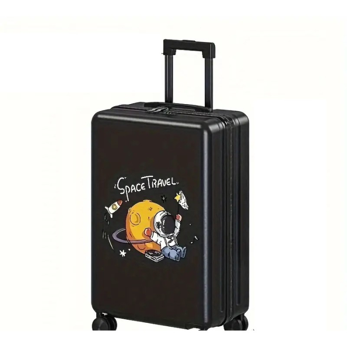 Troler de Calatorie, Flippy, 56 x 35 x 22 cm, 4 Roti, Maner Reglabil, din ABS, cu Fermoar, Blocare cu Cod, Impermeabil, Model Astronaut, Negru [9]