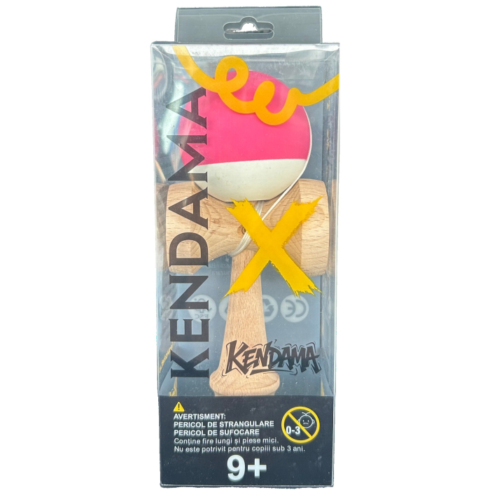 Jucarie Interactiva Kendama Profesionala, Flippy, din Lemn, 18 x 7 x 6 cm, Joc de Indemanare pentru Copii si Adulti, Bicolor Roz inchis Alb [3]