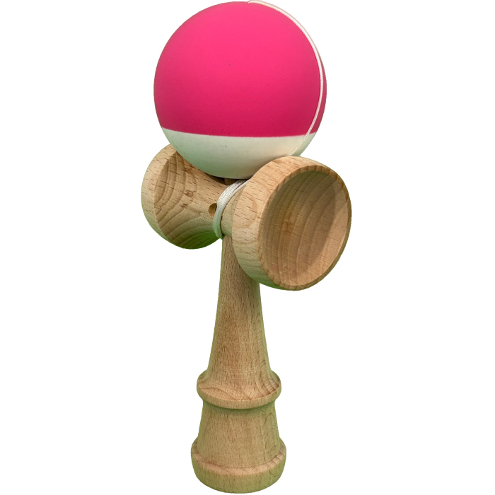 Jucarie Interactiva Kendama Profesionala, Flippy, din Lemn, 18 x 7 x 6 cm, Joc de Indemanare pentru Copii si Adulti, Bicolor Roz inchis Alb [2]