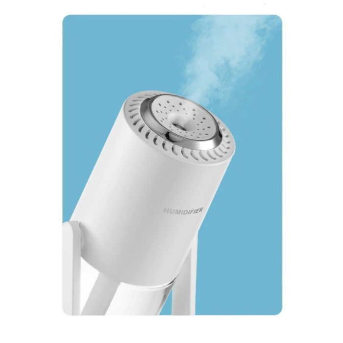 Umidificator si Purificator aer ultrasonic portabil, rezervor 200ml, cu ioni negativi, LED 7 culori, rotatie 360 grade, Alb [6]