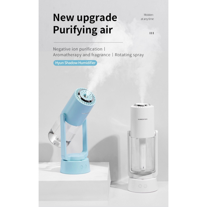 Umidificator si Purificator aer ultrasonic portabil, rezervor 200ml, cu ioni negativi, LED 7 culori, rotatie 360 grade, Turcoaz [2]