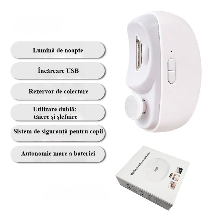 Unghiera Electrica 2 in 1, Flippy, Taiat si Slefuit, 2 Viteze, Lumina LED, Design Ergonomic, Compartiment Resturi, Portabila, Silentioasa 65 db, USB-C, Manichiura, Ideal Pentru Copii si Adulti, 8.5 x  [2]