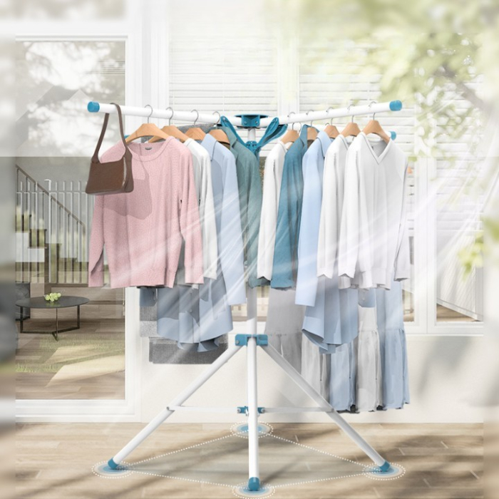 Uscator de  Rufe, Flippy, Tip Umbrela, Pliabil, Telescopic, pentru Interior-Exterior, cu Patru Tije, Picior Anti-Alunecare, Inaltime Ajustabila, 108 pana la 165 cm, Alb [2]