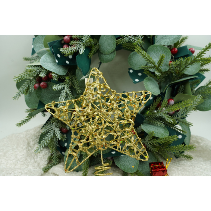 Varf decorativ de brad, Auriu, in forma de Stea, design cu paiete, din Plastic/Metal, 18 cm x 23 cm, Interior/Exterior, Flippy [3]