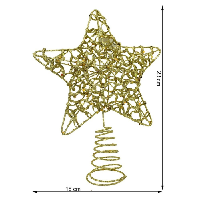 Varf decorativ de brad, Auriu, in forma de Stea, design cu paiete, din Plastic/Metal, 18 cm x 23 cm, Interior/Exterior, Flippy [11]
