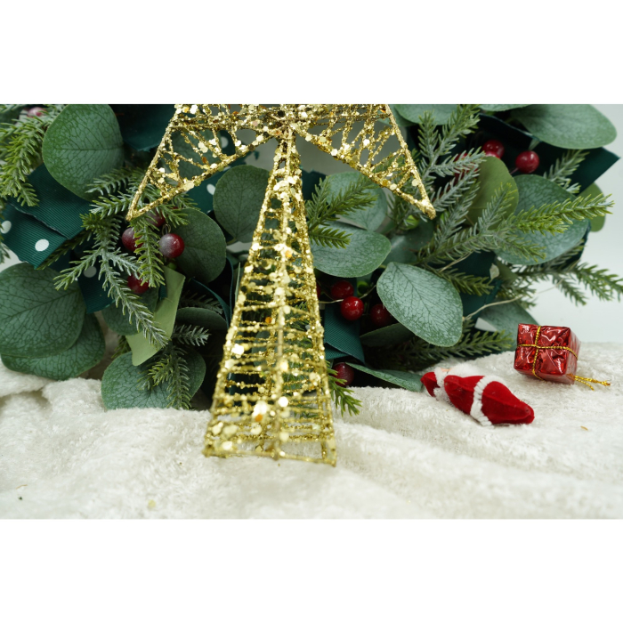 Varf decorativ de brad, Auriu, in forma de Stea, infasurata, din Plastic/Metal, 20 cm x 28 cm, Interior/Exterior, Flippy [5]