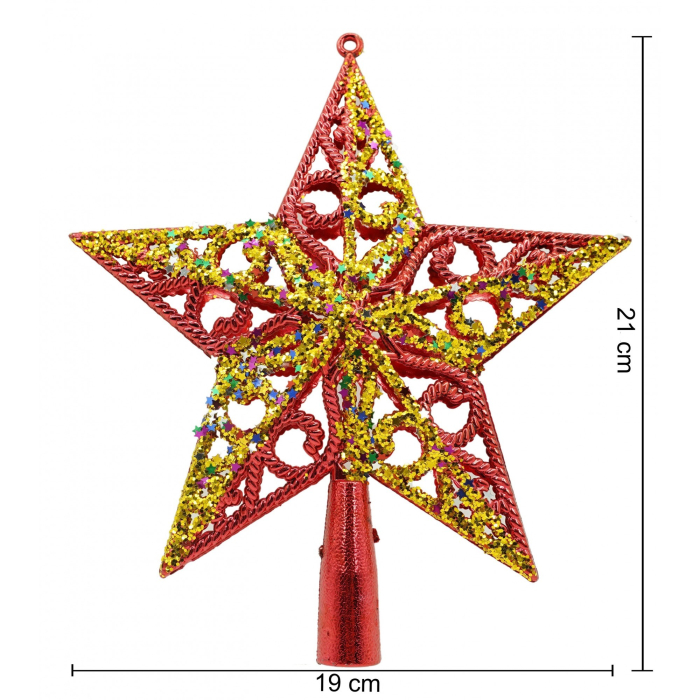 Varf decorativ de brad, Rosu/ Auriu, in forma de Stea, design spiralat, din Plastic, 19 cm x 21 cm, Interior/Exterior, Flippy [3]