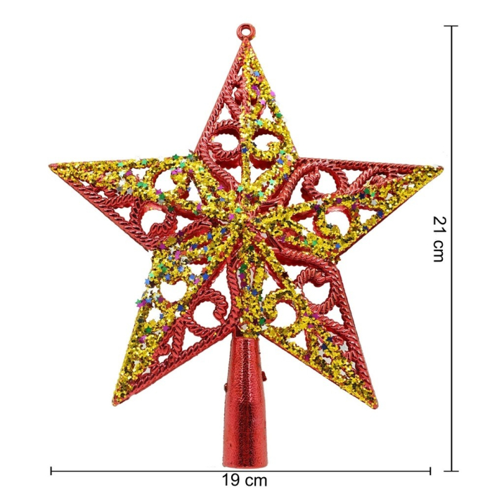 Varf decorativ de brad, Rosu/ Auriu, in forma de Stea, design spiralat, din Plastic, 19 cm x 21 cm, Interior/Exterior, Flippy [5]