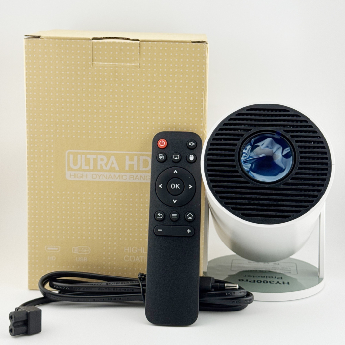 Video Proiector Portabil cilindric HY300PRO, Flippy, Inteligent, Full HD 1080 x 1280, Wireless, Compatibil cu Android/iOS, 17 x 10 x 9 cm, Alb [6]