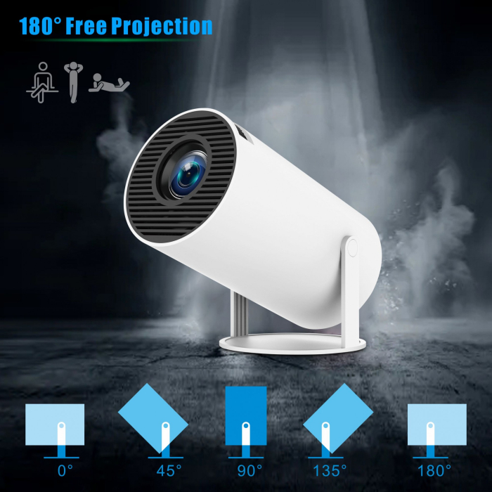 Video Proiector Portabil cilindric HY300PRO, Flippy, Inteligent, Full HD 1080 x 1280, Wireless, Compatibil cu Android/iOS, 17 x 10 x 9 cm, Alb [9]