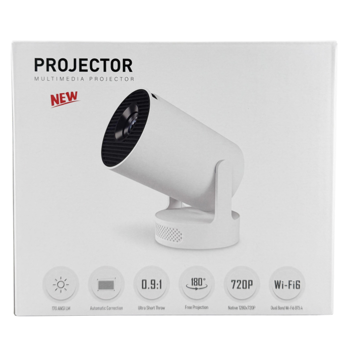 Video Proiector Portabil cilindric HY300ULTRA, Flippy, Inteligent, ULTRA HD 4K 1920 x 1080, Wireless, Compatibil cu Android/iOS, DC, 17 x 11 x 9.5 cm, Alb [9]