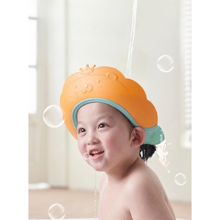 Viziera de Protectie Baie Pentru Copii, Fippy, Model Coronita Leu, Dimensiune ajustabila, Durabil, Usor de curatat, Impotriva Samponului, pentru Ochi si Urechi, TPE+PP, 21x20.5 cm, Portocaliu [2]