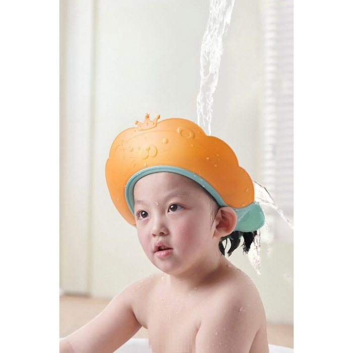 Viziera de Protectie Baie Pentru Copii, Fippy, Model Coronita Leu, Dimensiune ajustabila, Durabil, Usor de curatat, Impotriva Samponului, pentru Ochi si Urechi, TPE+PP, 21x20.5 cm, Portocaliu [3]