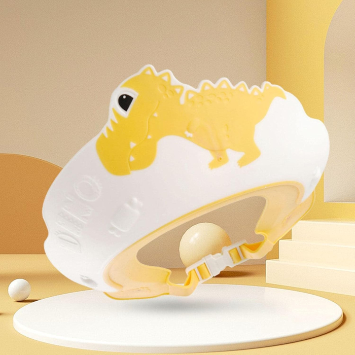 Viziera de Protectie Baie Pentru Copii, Fippy, Model Dinozaur, Dimensiune ajustabila, Durabil, Usor de curatat, Impotriva Samponului, pentru Ochi si Urechi, TPE+PP, 22x21 cm, Galben [3]