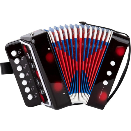 Jucarii si Jocuri - Acordeon Pentru Copii, Flippy, Acordeon Jucarie pentru Educatie Timpurie, 7 butoane 2 bass, Acordeon Instrument Muzical pentru Copii, 18 x 17 x 10 cm, Negru