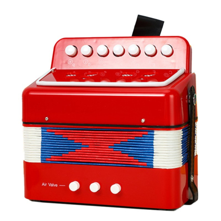 Jucarii si Jocuri - Acordeon Pentru Copii, Flippy, Acordeon Jucarie pentru Educatie Timpurie, 7 butoane 2 bass, Acordeon Instrument Muzical pentru Copii, 18 x 17 x 10 cm, Rosu