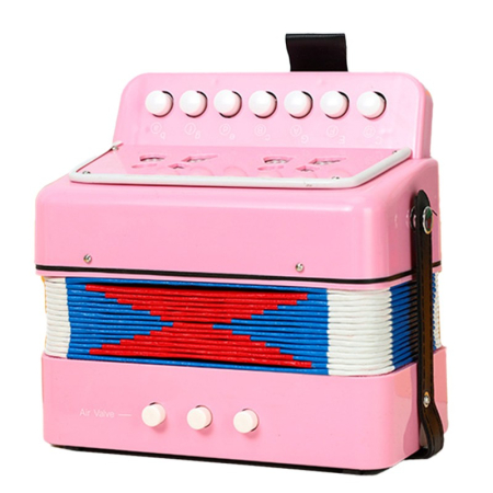 Jucarii si Jocuri - Acordeon Pentru Copii, Flippy, Acordeon Jucarie pentru Educatie Timpurie, 7 butoane 2 bass, Acordeon Instrument Muzical pentru Copii, 18 x 17 x 10 cm, Roz