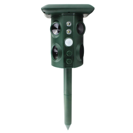 Gradina - Aparat Solar LED cu Ultrasunete, Flippy, Repelent pentru Animale Mari si Mici, Lumina Rosie si Alba, Anti Rozatoare, Anti Insecte, Frecventa 13.5KHZ-45.5KHZ, Senzor PIR, 15.5 x 15.4 x 26.2 cm, Verde