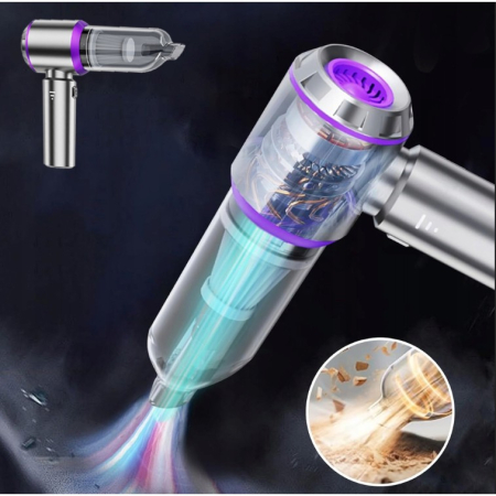 Aspirator Portabil Auto, Flippy, pentru Casa si Masina, 3 Viteze, Incarcator Tip-C cu Incarcare Rapida, Tub Prelungitor, 2000mAh, 7 Capete de Aspirare si Suflare, 21x20x6.5 cm, Argintiu Mov [9]