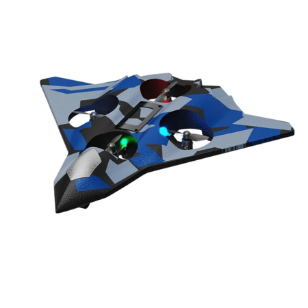 Jucarii interactive - Avion de Lupta cu Telecomanda, Flippy, Tip Drona, din EVA (Spuma), cu Telecomanda, Incarcare USB, 2.4 GHz, Rotire 360°, Zbor pana la 100 m, LED, 24 x 25.5 x 4.2 cm, Model Army, Albastru