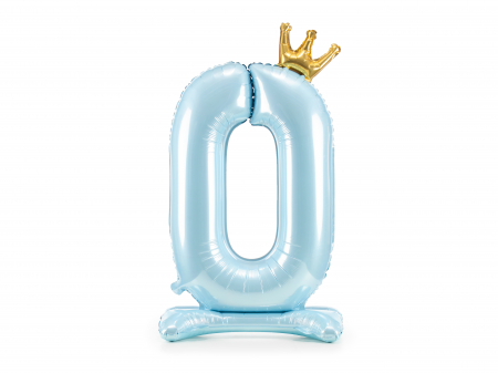 BALOANE - Balon folie cu suport Numărul "0", 84 cm, albastru cer (1 pachet / 1 buc.)