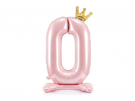 BALOANE - Balon folie cu suport Numărul "0", 84 cm, roz deschis (1 pachet / 1 buc.)
