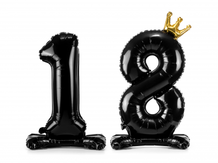BALOANE - Balon folie cu suport Numărul "18", 84 cm, negru (1 pachet / 1 buc.)