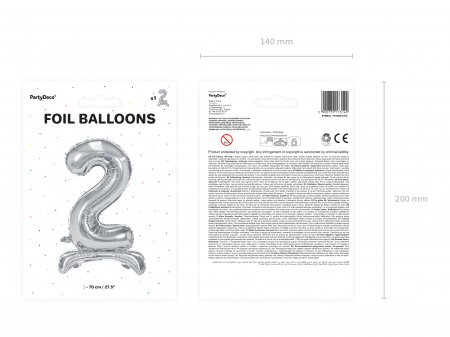 Balon folie cu suport Numărul "2", 70 cm, argintiu (1 pachet / 1 buc.) [2]