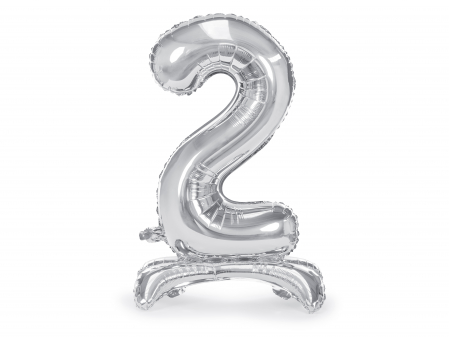 BALOANE - Balon folie cu suport Numărul "2", 70 cm, argintiu (1 pachet / 1 buc.)