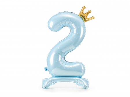 BALOANE - Balon folie cu suport Numărul "2", 84 cm, albastru cer (1 pachet / 1 buc.)