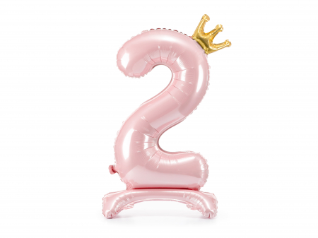 BALOANE - Balon folie cu suport Numărul "2", 84 cm, roz deschis (1 pachet / 1 buc.)