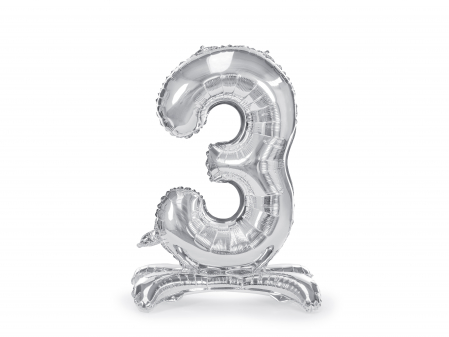 BALOANE - Balon folie cu suport Numărul "3", 70 cm, argintiu (1 pachet / 1 buc.)