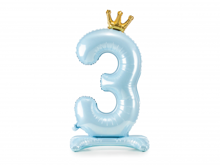 BALOANE - Balon folie cu suport Numărul "3", 84 cm, albastru cer (1 pachet / 1 buc.)