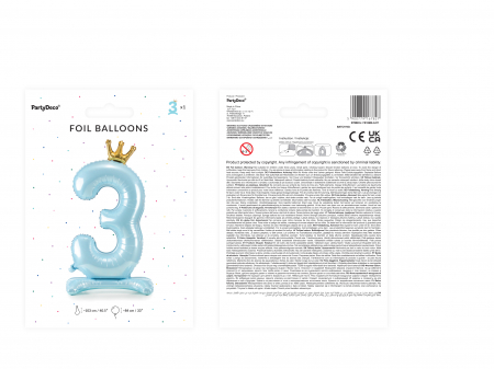 Balon folie cu suport Numărul "3", 84 cm, albastru cer (1 pachet / 1 buc.) [2]
