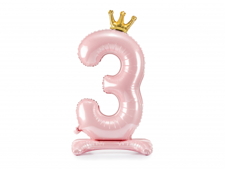 BALOANE - Balon folie cu suport Numărul "3", 84 cm, roz deschis (1 pachet / 1 buc.)