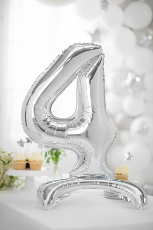 Balon folie cu suport Numărul "4", 70 cm, argintiu (1 pachet / 1 buc.) [1]