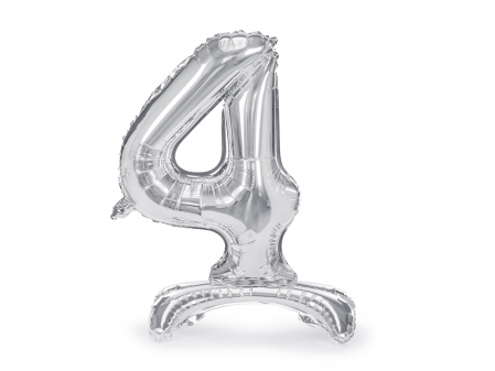 BALOANE - Balon folie cu suport Numărul "4", 70 cm, argintiu (1 pachet / 1 buc.)