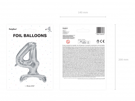 Balon folie cu suport Numărul "4", 70 cm, argintiu (1 pachet / 1 buc.) [2]
