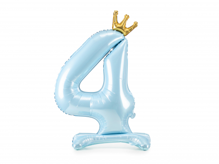 BALOANE - Balon folie cu suport Numărul "4", 84 cm, albastru cer (1 pachet / 1 buc.)