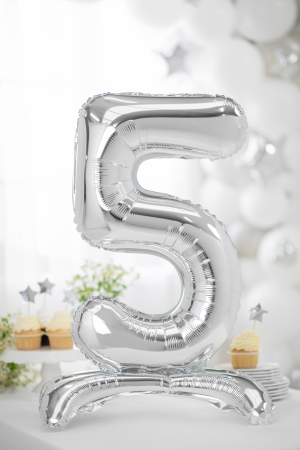 Balon folie cu suport Numărul "5", 70 cm, argintiu (1 pachet / 1 buc.) [1]
