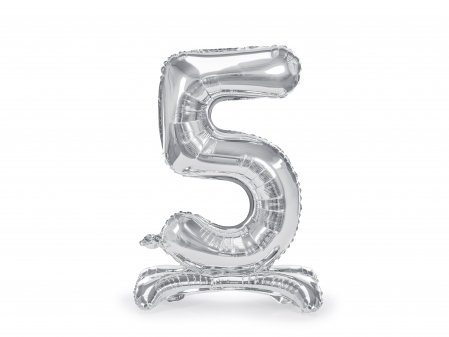 BALOANE - Balon folie cu suport Numărul "5", 70 cm, argintiu (1 pachet / 1 buc.)