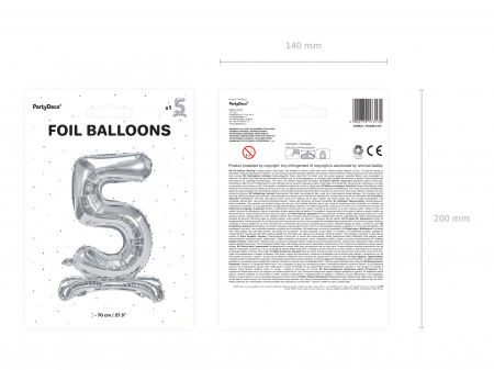 Balon folie cu suport Numărul "5", 70 cm, argintiu (1 pachet / 1 buc.) [2]