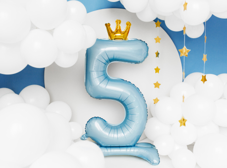 Balon folie cu suport Numărul "5", 84 cm, albastru cer (1 pachet / 1 buc.) [1]
