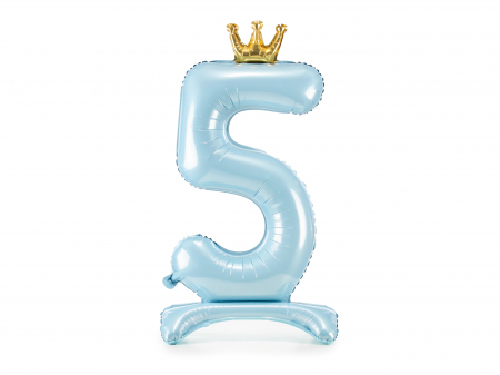 Baloane cifra - Balon folie cu suport Numărul "5", 84 cm, albastru cer (1 pachet / 1 buc.)