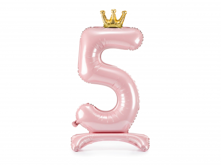 Baloane cifra - Balon folie cu suport Numărul "5", 84 cm, roz deschis (1 pachet / 1 buc.)