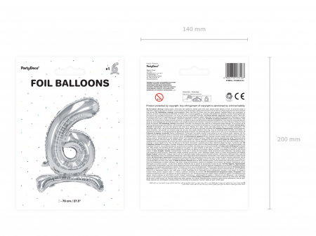 Balon folie cu suport Numărul "6", 70 cm, argintiu (1 pachet / 1 buc.) [2]