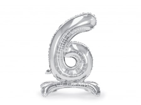 BALOANE - Balon folie cu suport Numărul "6", 70 cm, argintiu (1 pachet / 1 buc.)