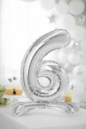 Balon folie cu suport Numărul "6", 70 cm, argintiu (1 pachet / 1 buc.) [1]
