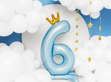 Balon folie cu suport Numărul "6", 84 cm, albastru cer (1 pachet / 1 buc.) [1]